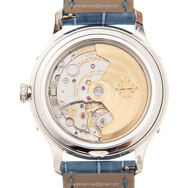 Patek Philippe 4947G-010 Replica - Automatic - 18kt White Gold - Diamond - White Dial - Blue Alligator Strap - View 3
