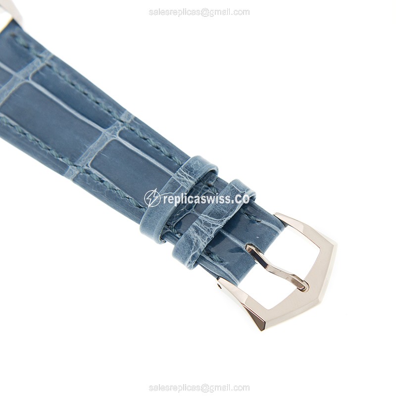Patek Philippe 4947G-010 Replica - Automatic - 18kt White Gold - Diamond - White Dial - Blue Alligator Strap - View 4