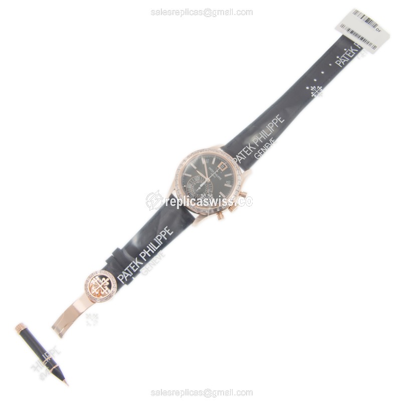 Patek Philippe 5961R-001 Complications Replica - Auto 18kt Rose Gold - Black Dial, Alligator Black - View 2