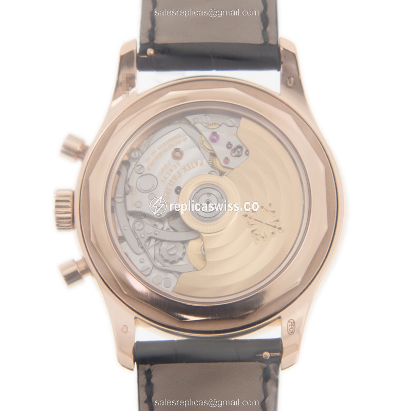 Patek Philippe 5961R-001 Complications Replica - Auto 18kt Rose Gold - Black Dial, Alligator Black - View 3