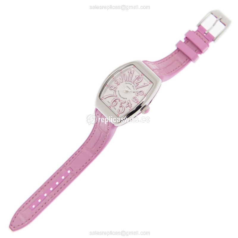 Franck Muller V29 SC AT FO - Automatic - Stainless Steel - White Dial - Pink Alligator Strap - View 2