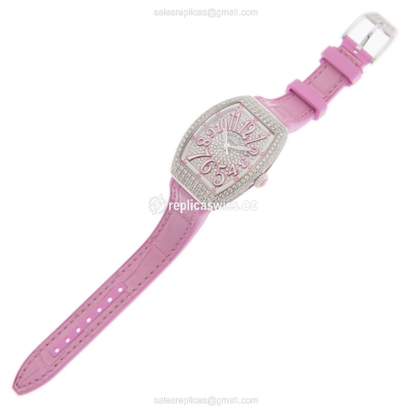 Franck Muller V29 SC AT FO D CDAC.RS Vanguard Auto Stainless & Diamond - Pink Alligator Buckle - View 2