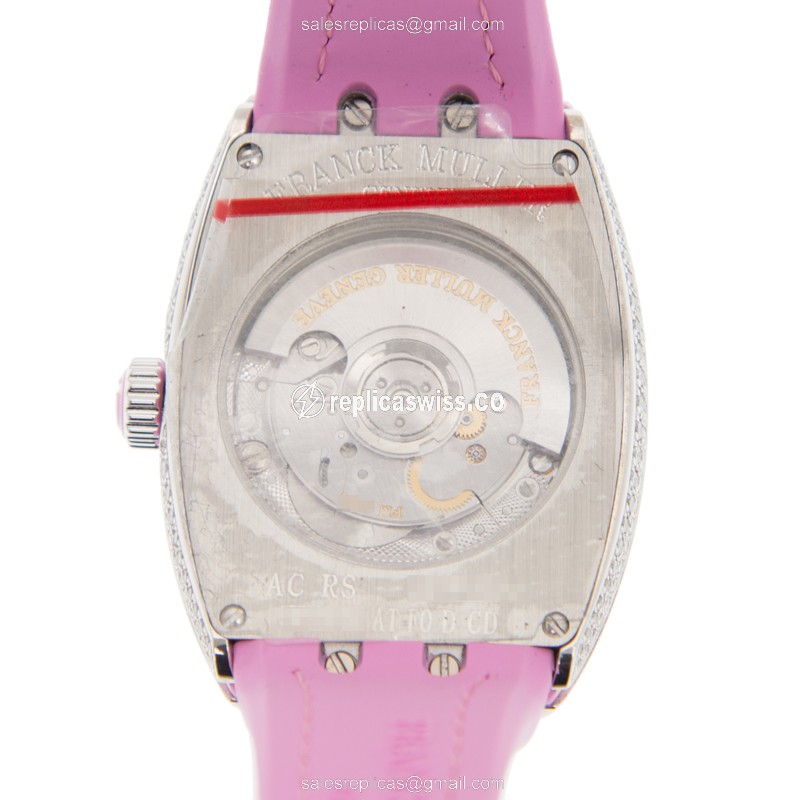 Franck Muller V29 SC AT FO D CDAC.RS Vanguard Auto Stainless & Diamond - Pink Alligator Buckle - View 3