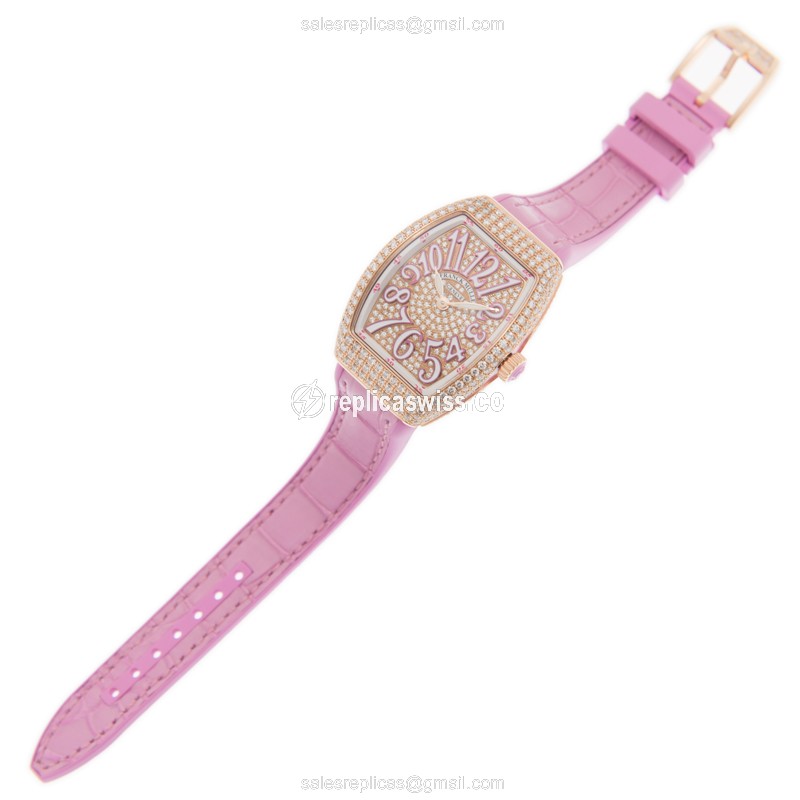 Franck Muller V29 Quartz Rose Gold - Pink Dial - Alligator Pink Strap - Buckle Clasp - View 2