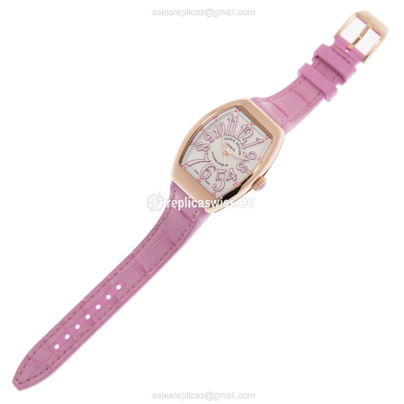 Franck Muller V29SCATFO 18kt Rose Gold Replica | Automatic - White Dial on Pink Alligator Strap - View 2