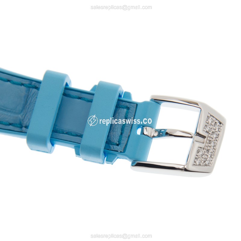 Franck Muller V 29 SC AT FO D CD Vanguard - Automatic - Diamond Case - Silver Dial, Blue Alligator Strap - View 4