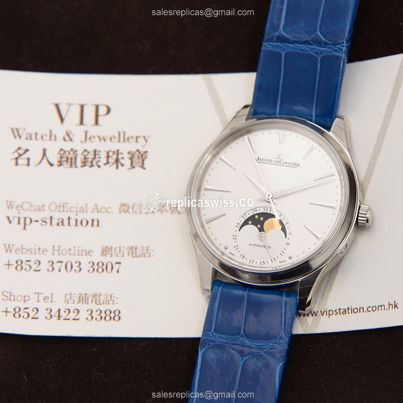 Jaeger-Lecoultre Q1258420 Master Ultra Thin Replica - Automatic - Steel Case - Silver Dial - Blue Leather Strap - View 4