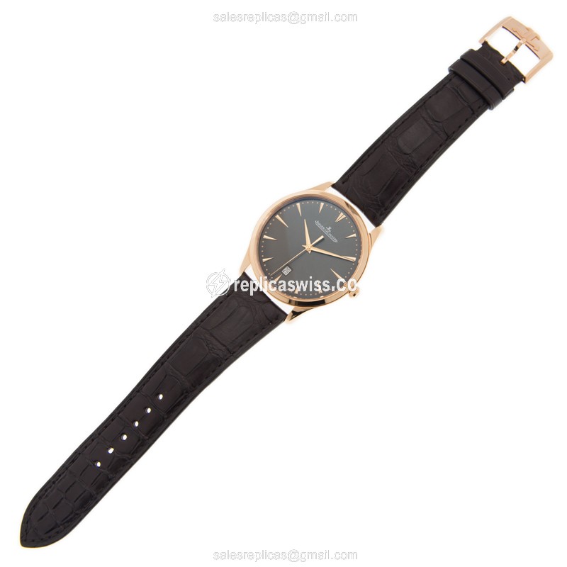 Jaeger-Lecoultre Q128255J Replica - Ultra Thin - Automatic - 18kt Rose Gold - Gray Dial - Brown Leather Strap - View 2