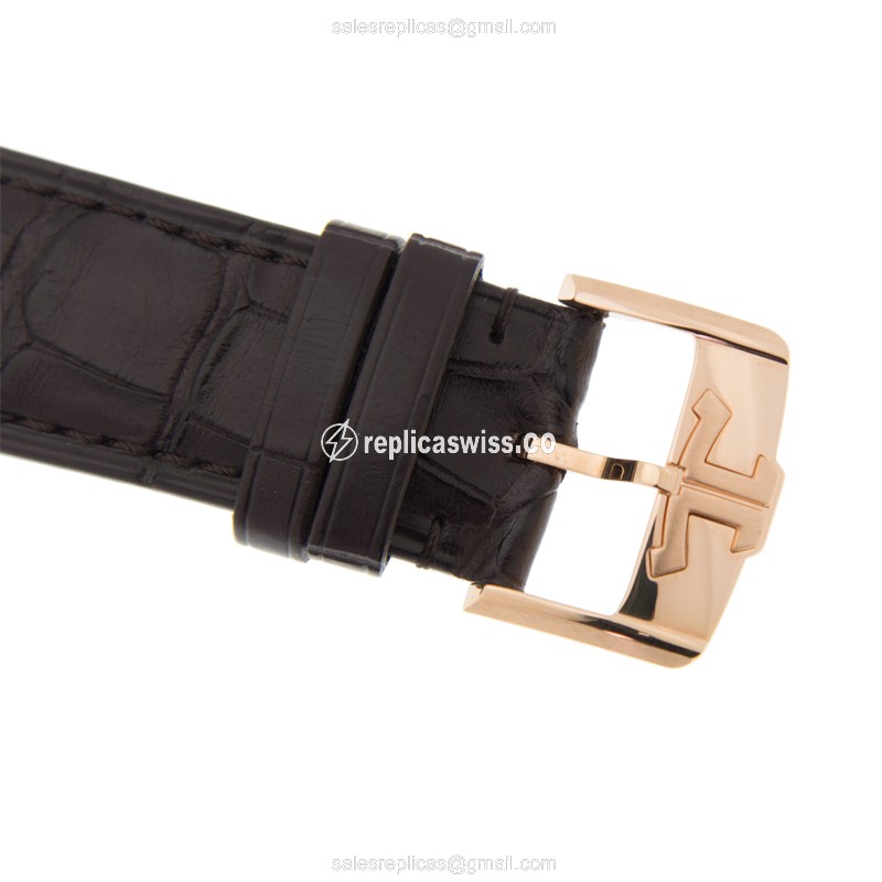 Jaeger-Lecoultre Q128255J Replica - Ultra Thin - Automatic - 18kt Rose Gold - Gray Dial - Brown Leather Strap - View 4