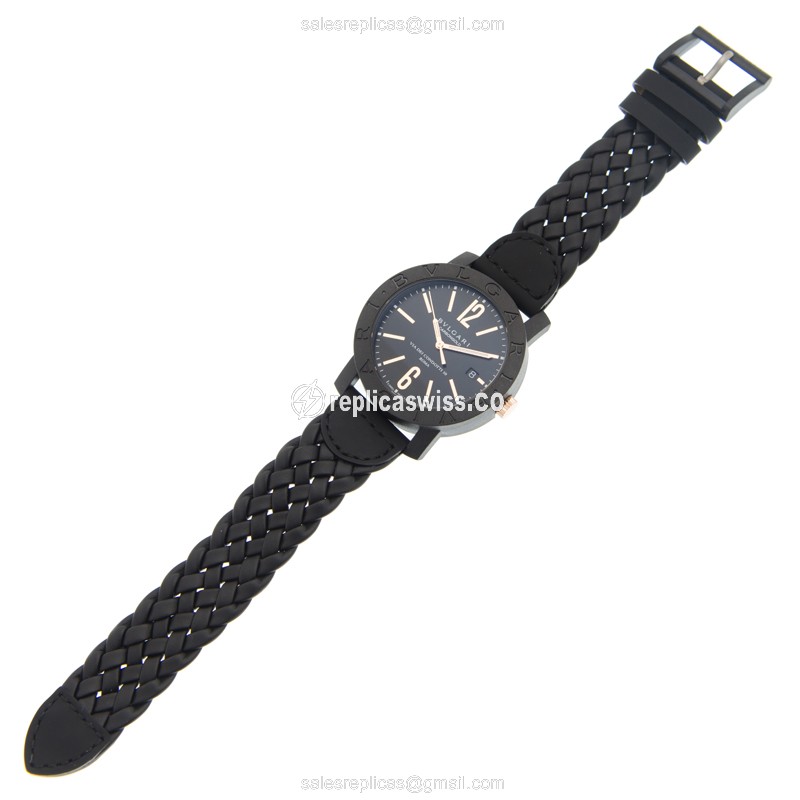 Bulgari 102632 BBP40BCGLD/N Carbon Fiber Automatic - Black Dial - Leather Strap - Buckle Clasp - View 2