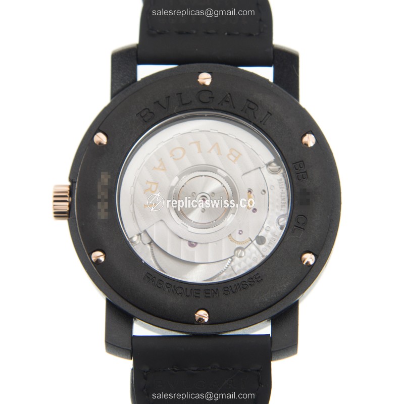 Bulgari 102632 BBP40BCGLD/N Carbon Fiber Automatic - Black Dial - Leather Strap - Buckle Clasp - View 3