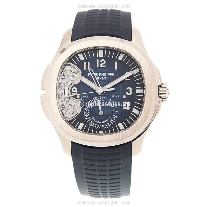 Patek Philippe AQUANAUT Replica - Automatic - 18kt White Gold - Blue Dial & Alligator Strap - View 2