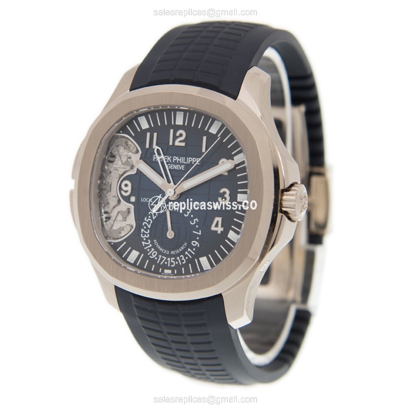 Patek Philippe AQUANAUT Replica - Automatic - 18kt White Gold - Blue Dial & Alligator Strap - View 3