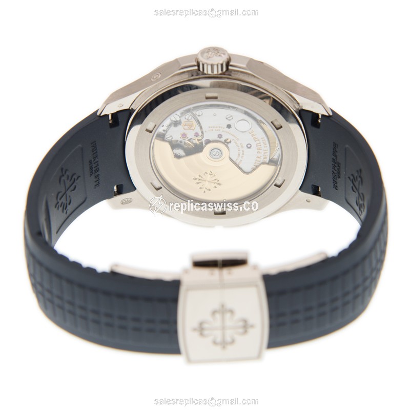 Patek Philippe AQUANAUT Replica - Automatic - 18kt White Gold - Blue Dial & Alligator Strap - View 4