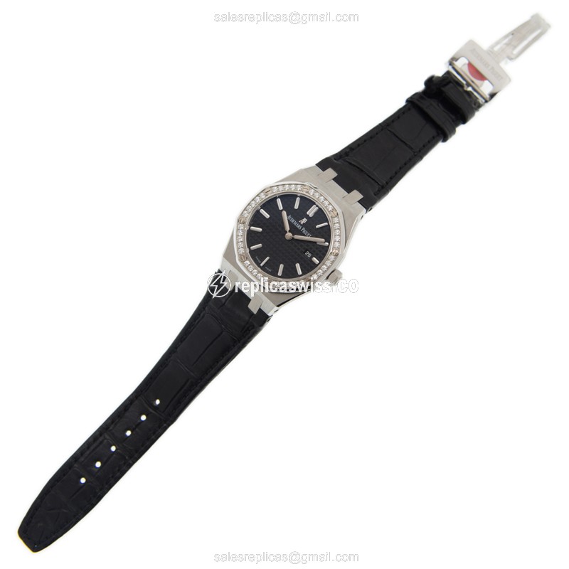 Audemars Piguet Royal Oak Quartz - Stainless Steel Case - Black Dial - Diamond Accents - Alligator Strap - View 2