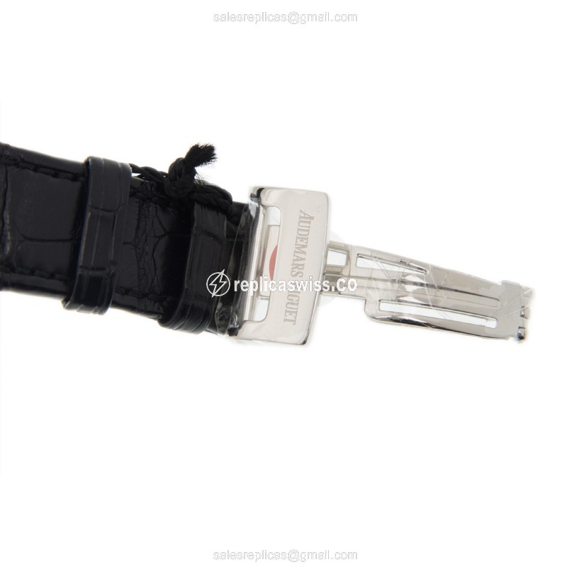 Audemars Piguet Royal Oak Quartz - Stainless Steel Case - Black Dial - Diamond Accents - Alligator Strap - View 4