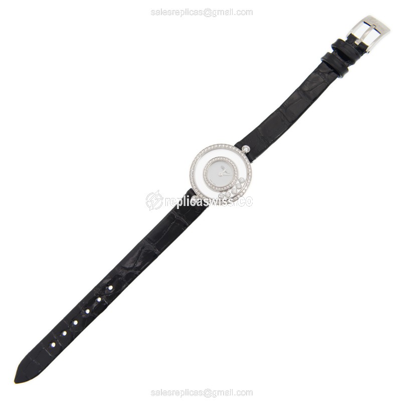 Chopard 203957-1201 Happy Diamonds - Quartz - 18kt White Gold - White Dial - Alligator Black Strap - View 2