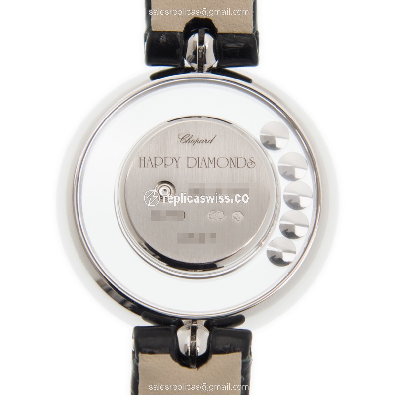 Chopard 203957-1201 Happy Diamonds - Quartz - 18kt White Gold - White Dial - Alligator Black Strap - View 3