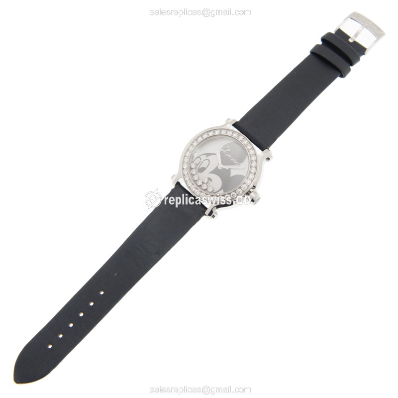 Chopard Happy Sport Replica - Quartz - Diamond - White Dial - Leather Black Strap - Buckle Clasp - View 2