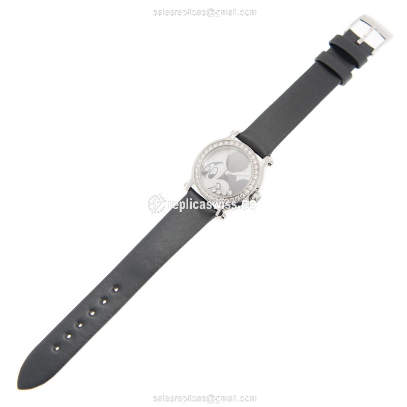 Chopard Happy Sport Quartz - Diamond Case - White Dial - Leather Black Strap - View 2