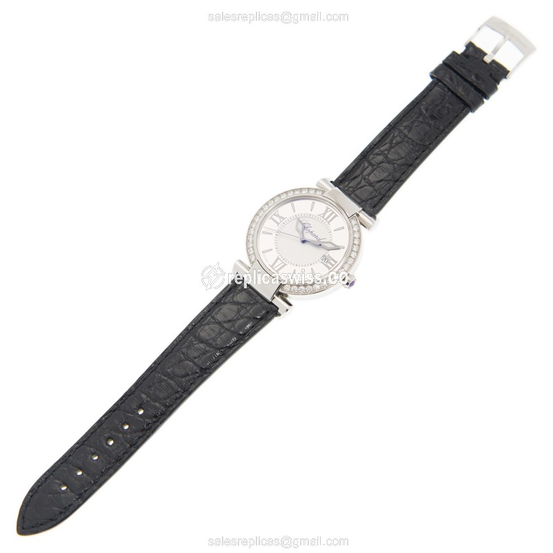 Chopard Imperiale Quartz - Diamond Case - White Dial - Black Alligator Buckle - View 2