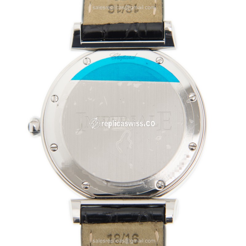 Chopard Imperiale Quartz - Diamond Case - White Dial - Black Alligator Buckle - View 3