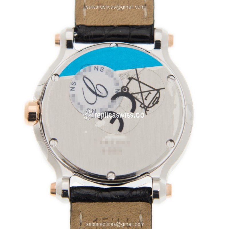 Chopard Happy Sport Replica - Quartz - 18kt Rose Gold - White Dial - Black Alligator Strap - View 3