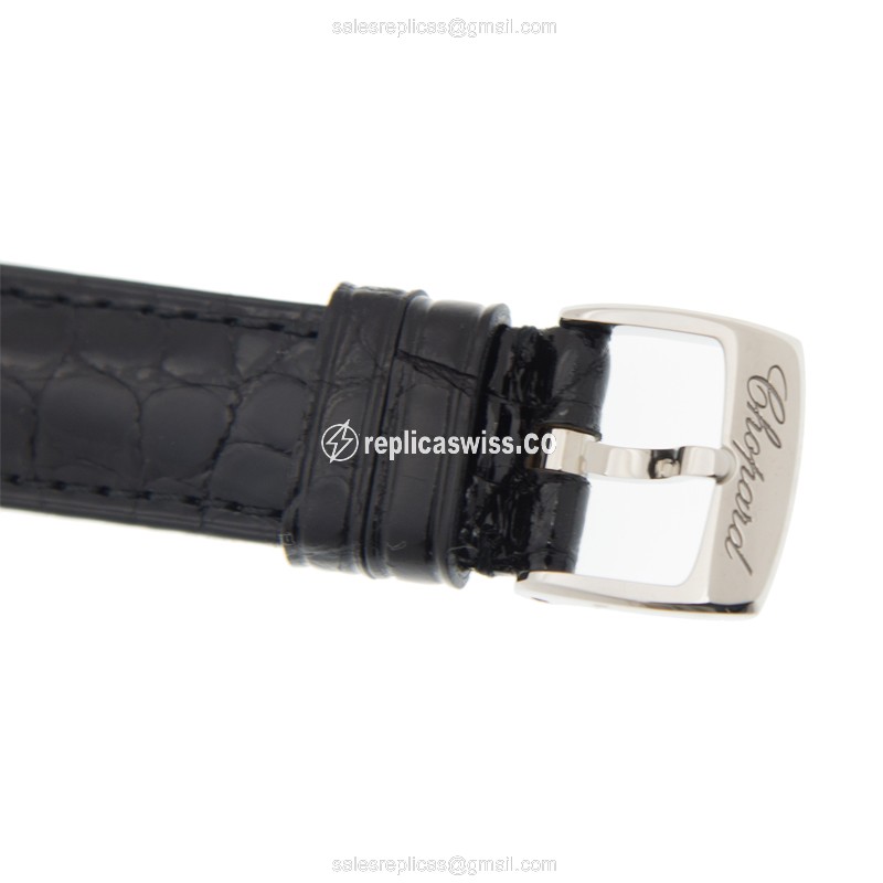 Chopard Happy Sport Replica - Quartz - 18kt Rose Gold - White Dial - Black Alligator Strap - View 4