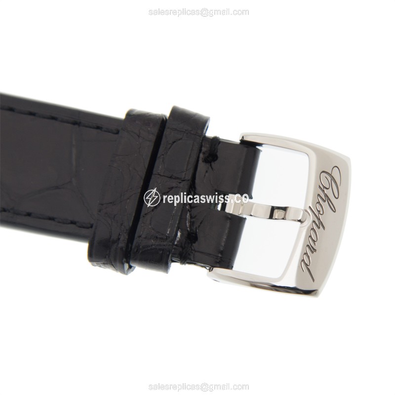 Chopard Happy Sport Replica - Automatic - Rose Gold Case - Diamonds - Silver Dial - Black Alligator Strap - View 4