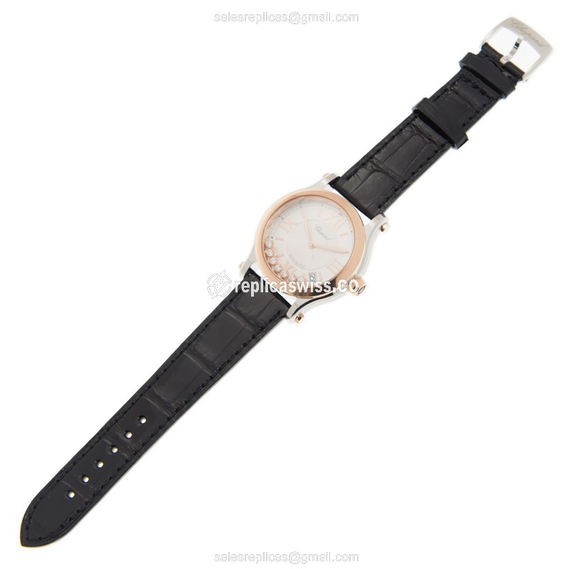 Chopard Happy Sport 278559-6001 - Auto 18K Rose Gold Case, White Dial, Black Alligator Strap - View 2
