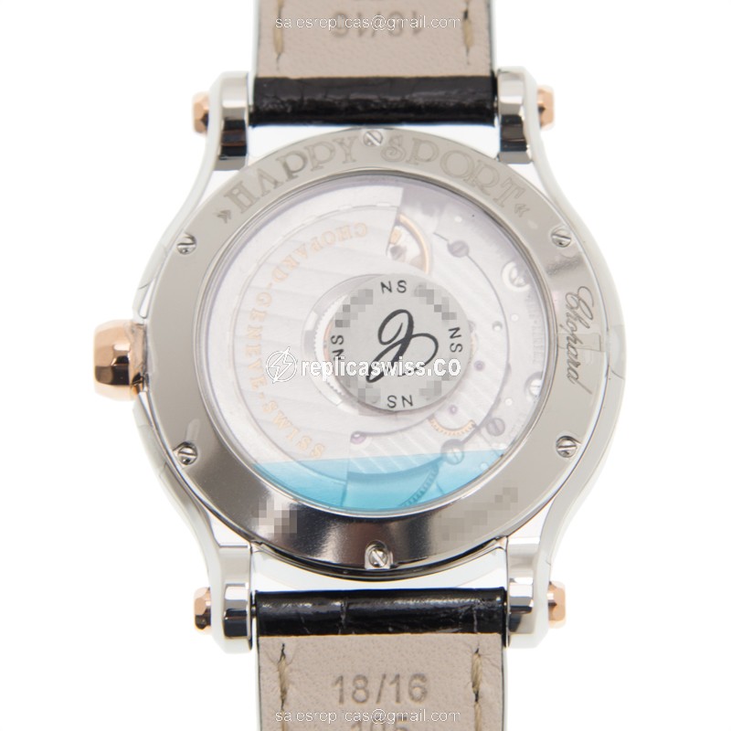 Chopard Happy Sport 278559-6001 - Auto 18K Rose Gold Case, White Dial, Black Alligator Strap - View 3