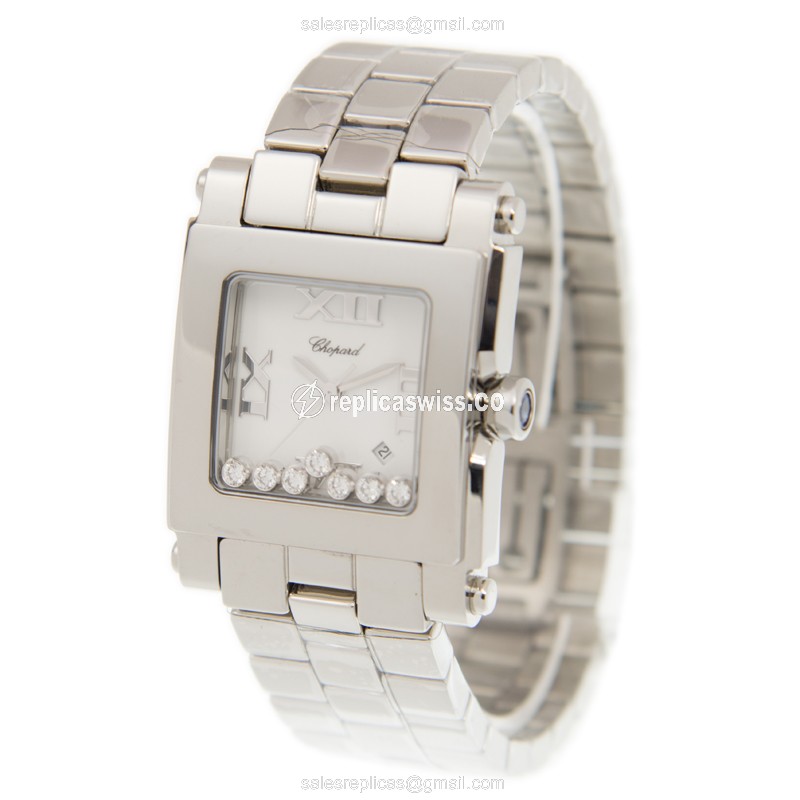 Chopard Happy Sport Quartz - Stainless Steel Case - White Dial - Silver Steel Strap - View 3