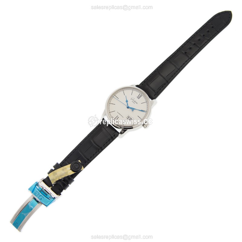 Glashutte Senator Panorama Date Replica - Automatic - Steel Case - White Dial - Black Alligator Strap - View 2