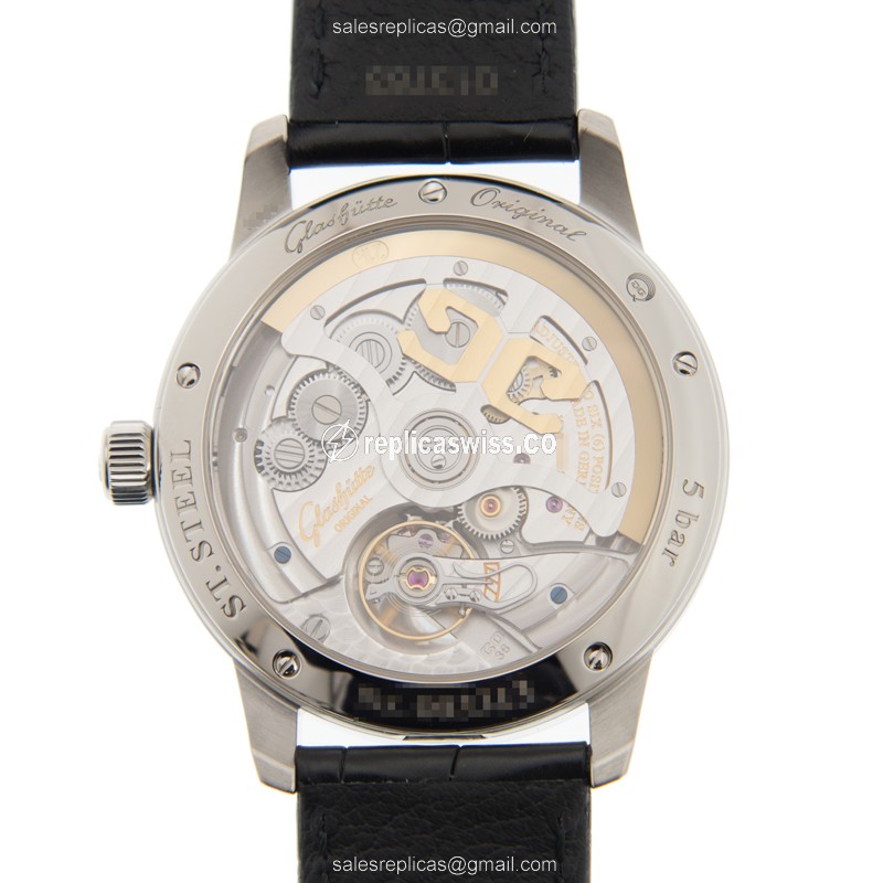 Glashutte Senator Panorama Date Replica - Automatic - Steel Case - White Dial - Black Alligator Strap - View 3