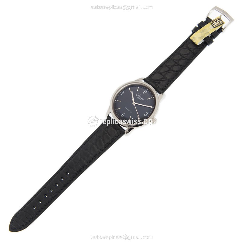 Glashutte Senator Sixties Replica - Automatic - Black Dial - Steel Case - Alligator Black Strap - View 2