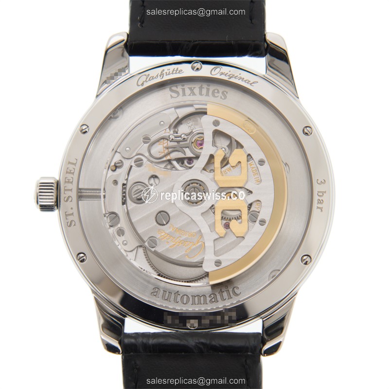 Glashutte Senator Sixties Replica - Automatic - Black Dial - Steel Case - Alligator Black Strap - View 3