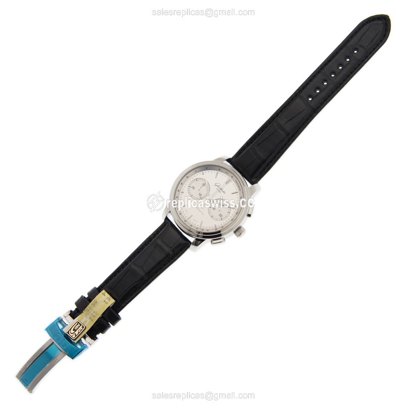 Glashutte Senator Skeletonized Automatic - Steel Case - Silver Dial - Black Alligator Strap - View 2