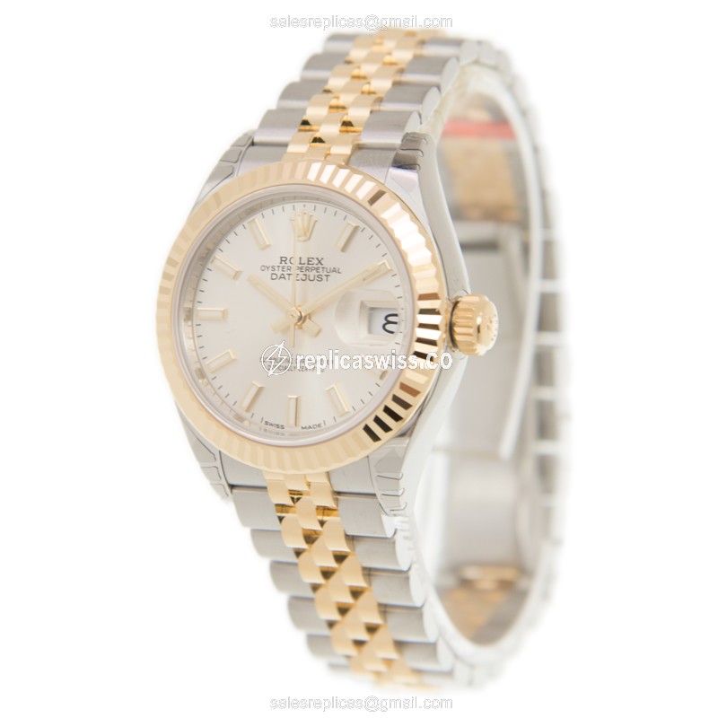 Rolex Datejust Lady Replica - Automatic - Gold Case, Silver Dial - Steel Strap - View 3