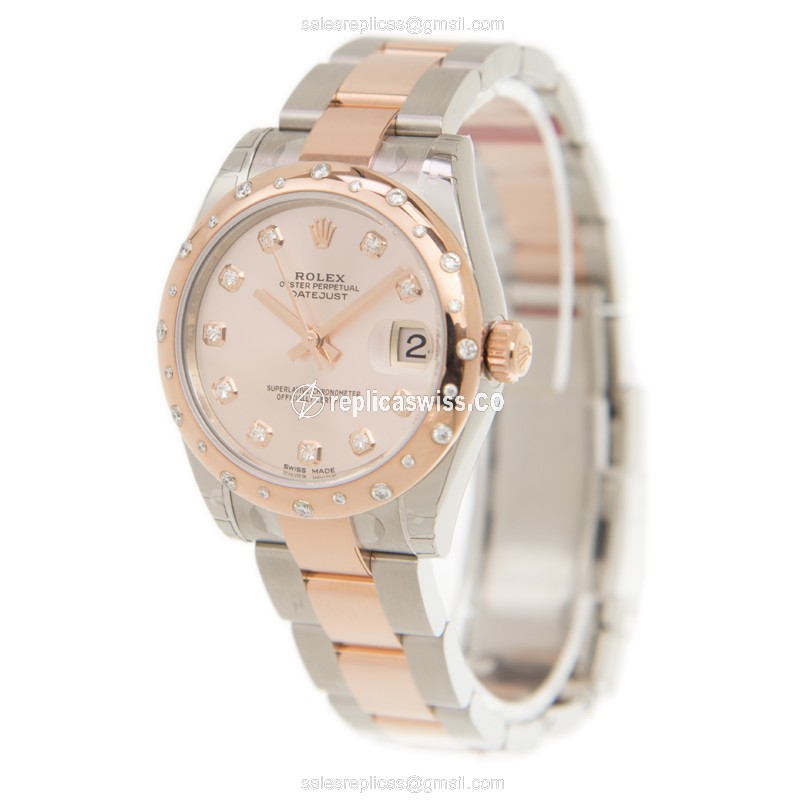 Rolex Datejust Replica - Automatic - 18kt Rose Gold & Steel - Pink Dial - View 3