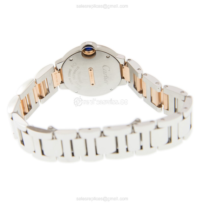 Cartier Ballon Bleu Quartz Replica - 18kt Rose Gold Case - Diamonds - Silver Dial - Gold Strap - View 4