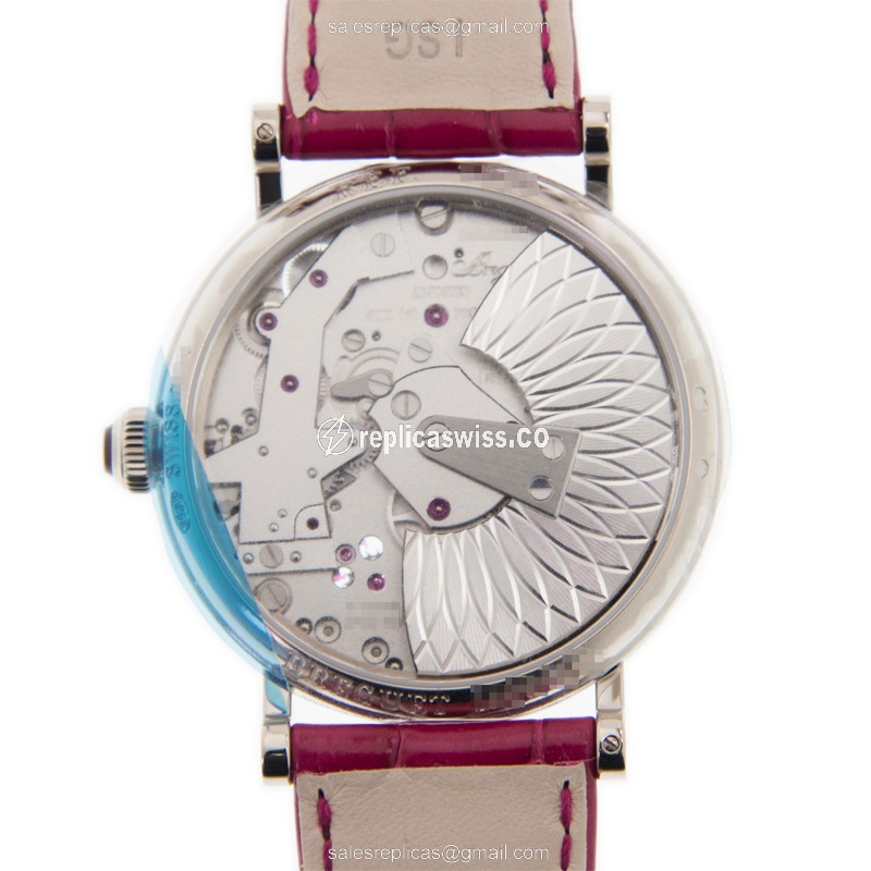 Breguet 7038BB/1T/9V6/D00D Replica - Automatic - White Gold - Diamond Dial - Silver - Red Alligator Buckle - View 3