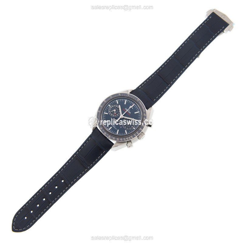 Omega Speedmaster Replica - Automatic - Stainless Steel - Blue Dial - Leather Strap - View 2