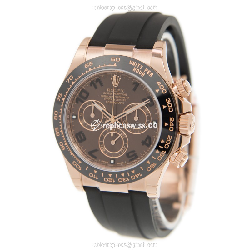 Rolex Daytona Replica - Auto - Rose Gold - Brown - Rubber - View 3