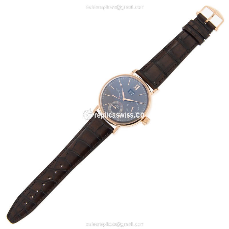 IWC Portofino Replica - Manual Wind - 18kt Rose Gold - Dark Grey Dial - Brown Alligator Strap - View 2