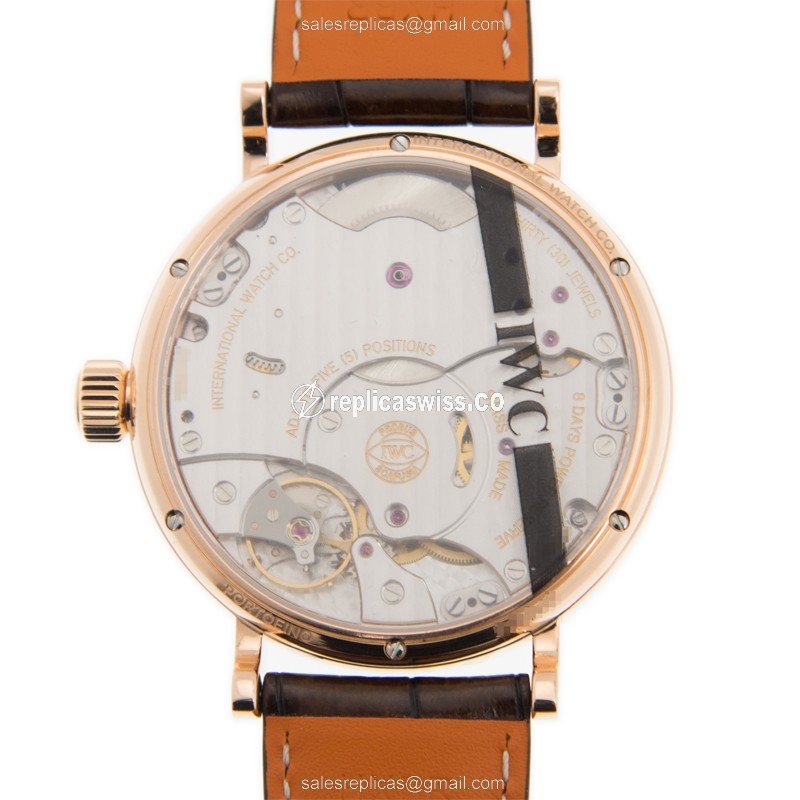 IWC Portofino Replica - Manual Wind - 18kt Rose Gold - Dark Grey Dial - Brown Alligator Strap - View 3