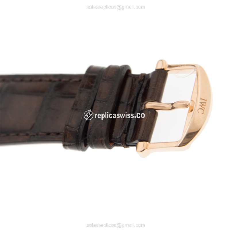 IWC Portofino Replica - Manual Wind - 18kt Rose Gold - Dark Grey Dial - Brown Alligator Strap - View 4