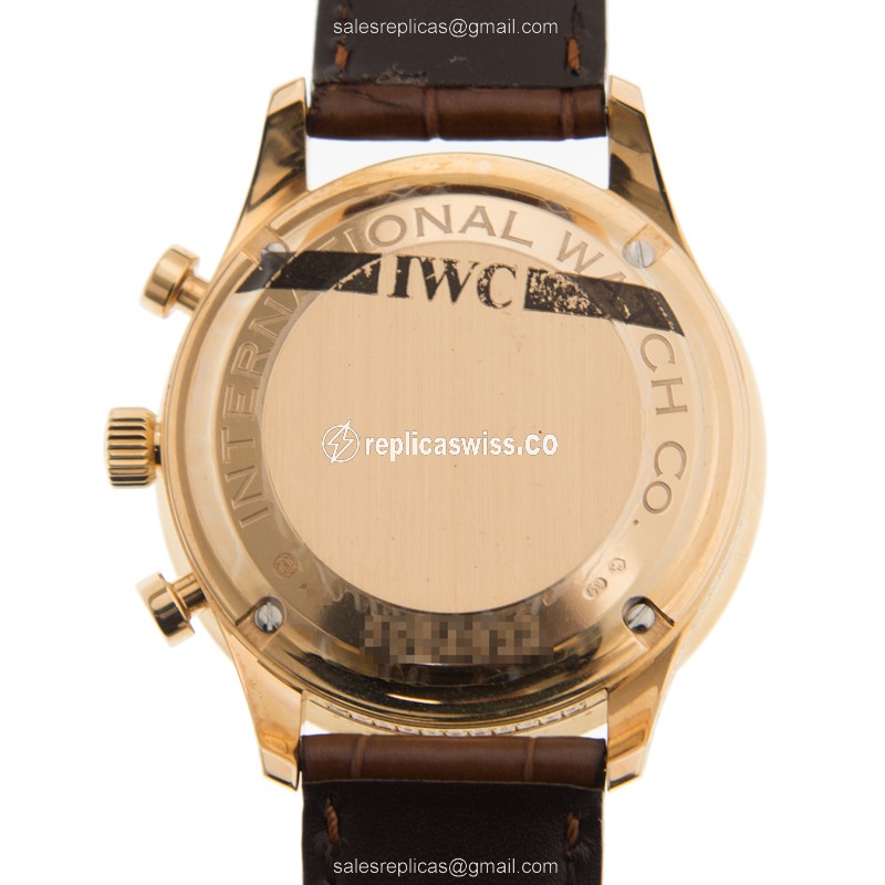 IWC Portuguese Replica - Automatic - 18kt Rose Gold - Diamonds - White Dial - Brown Alligator Strap - View 3