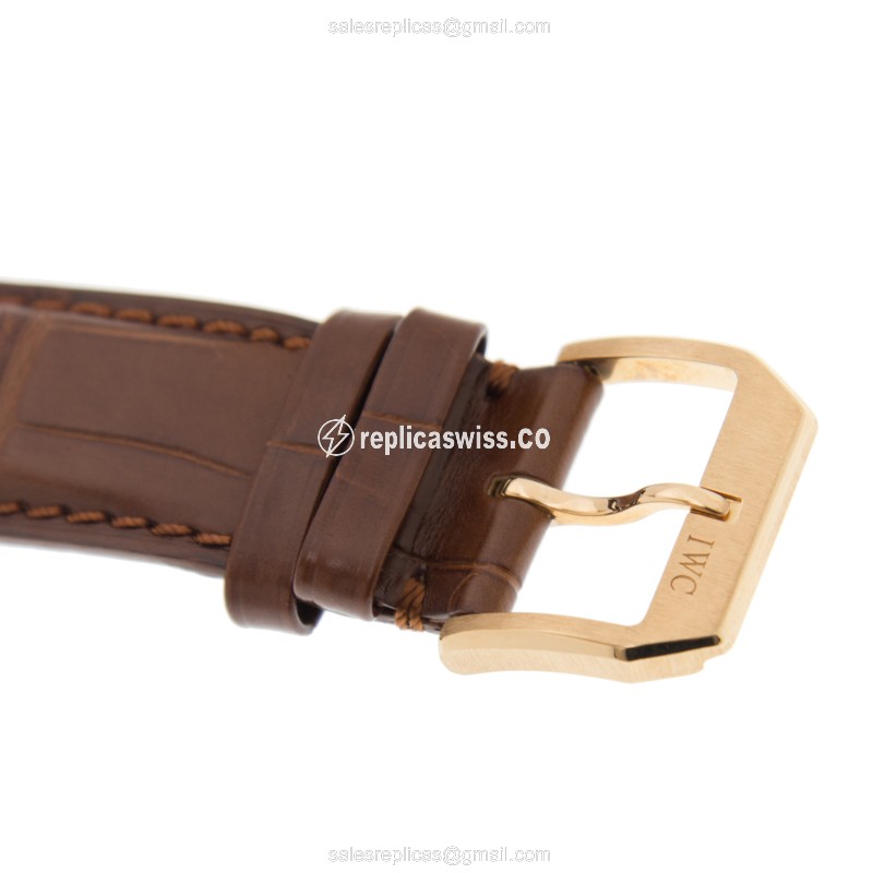 IWC Portuguese Replica - Automatic - 18kt Rose Gold - Diamonds - White Dial - Brown Alligator Strap - View 4