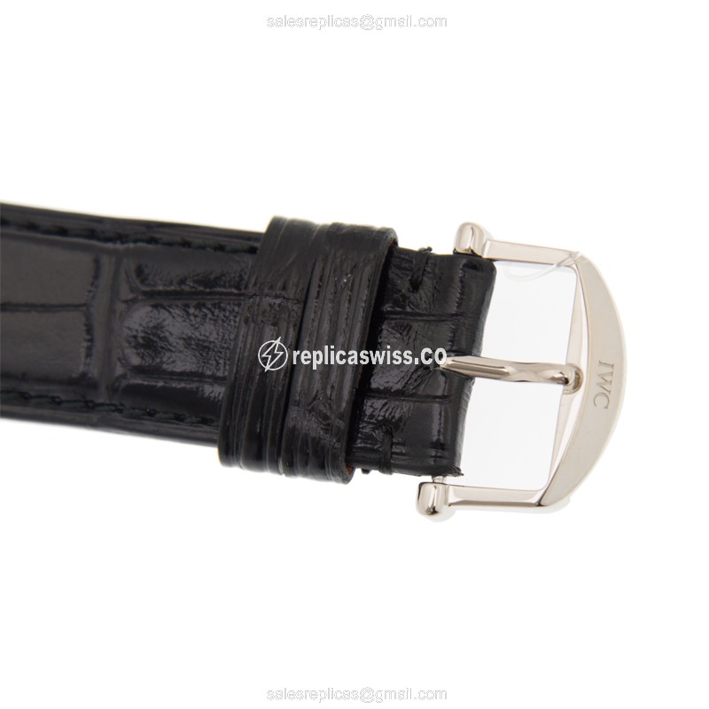 IWC Portofino Replica - Automatic - 18kt White Gold - Diamond Accents - Silver Dial - Alligator Black Strap - View 4