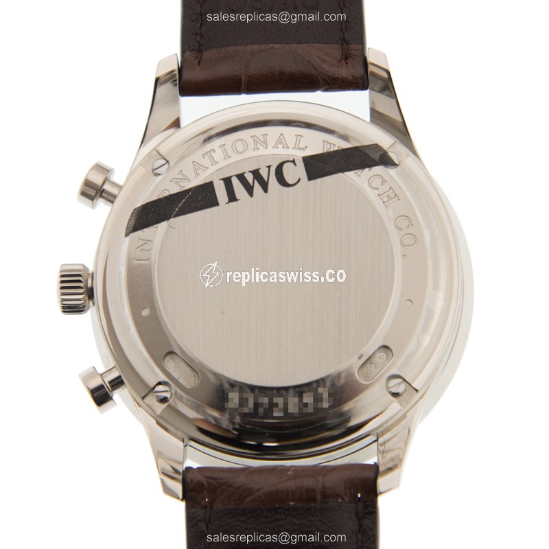 IWC Portuguese Replica - Automatic 18kt White Gold - Diamond - Dark Grey Dial - Brown Alligator Strap - View 3